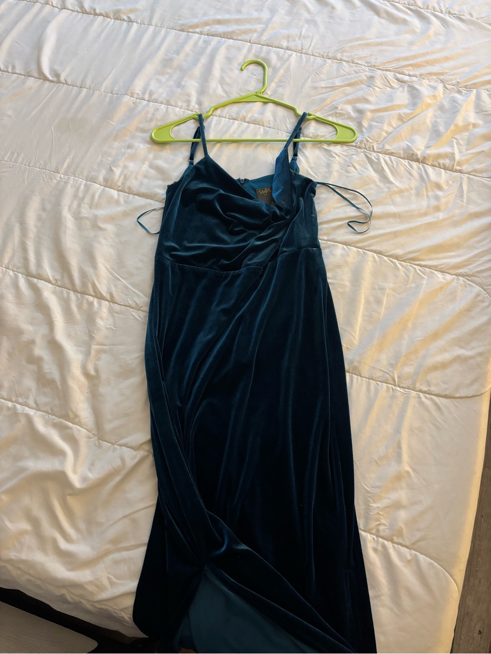 Taylor Teal Velvet Slip Dress with Cowl Neck